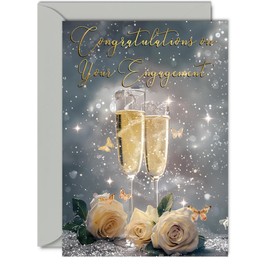 Beautiful Gold Engagement Cards for Couples - Golden Champagne - Elegant Traditional Congratulations Gifts Congrats Well Done Card 5x7 Inch Wedding Marriage Greeting Cards for Friends Family