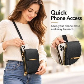 Touchscreen Phone Crossbody Bag for Women – Sequined PU Wallet with Card Slots, Wrist Strap and Clear Window