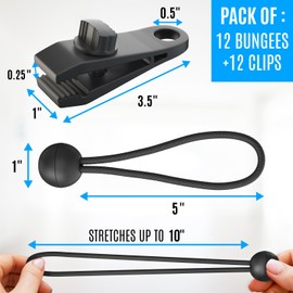 24 Pack - 12 Pcs Heavy Duty Tarp Clips & 12 Pcs Ball Bungee Cords - Superior Holding Power- Lock Grip Gator Clamp Design - Secures Tarps, Tents, Awnings, Banners or Covers (24 Pack)