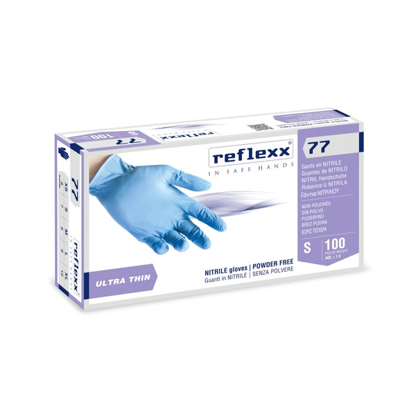 Reflexx R77100/XS Powder-Free Nitrile Gloves Size 3.0, s, light blue