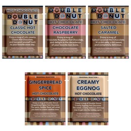 Double Donut Flavored Hot Chocolate Packets Variety Pack,18 Count Includes Classic, Chocolate Raspberry, Salted Caramel & Peppermint
