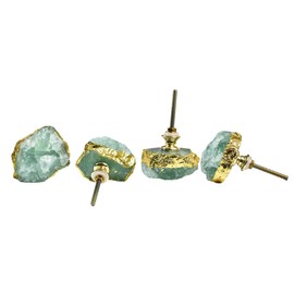 AMOYSTONE Natural Crystal Drawer and Pulls Knobs Kitchen Cabinet Knobs 4pcs Green Fuorite with Gold Foil, Irregular Drawer Pulls Door Handles Knobs 1~1.5" (30-40mm) Home Decor
