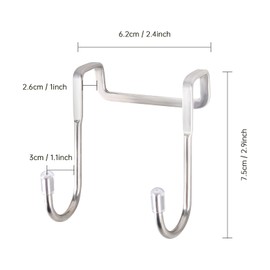 RUCUDIM Door Hooks, Pack of 4 Coat Hooks, Double Hooks, Stainless Steel, No Drilling Hooks, Shower Door Hooks, Door Hanger Hooks for Kitchen, Bathroom, Living Room (Silver