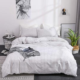 ARYURBU Kariert Bettwäsche Set 2tlg, Schwarz Weiß Karo Bettbezug 135x200cm + Kissenbezug 80x80cm, Bettdeckenbezug Bettdecke Cover, Kinder Mädchen Damen Einzelbett Wendebettwäsche