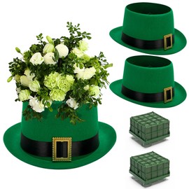 Watayo 2 Pack St. Patrick's Day Hat Flower Pot Set, Irish Green Top Hat Centerpiece with Flower Mud Box, DIY St. Patrick's Day Hat Plant Pots Flower Arrangement Container for Table Home Party Decor