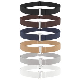 SANSTHS 6 Pieces No Show Women Belts Invisible Elastic Stretch Belt with Flat Buckle for Jeans Pants Dresses（Flat Buckle,L）