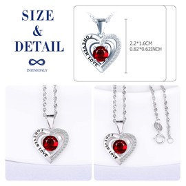 INFINIONLY Necklace Chains for Women Girls, 925 Silver Necklace, Heart Pendant with Shiny Stone, Forever Love Lettering, 45 cm Chain, Necklace Inlaid Coloured Zirconia, Sterling Silver Sterling silver
