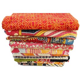 TEXTILLHUB Indian Tribal Kantha Quilt - Vintage Handmade Blanket, Patch Throw, Hippie Bohemian Cotton Saree Made Rally (2)