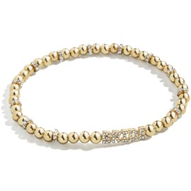 BaubleBar Pavé Bride Pisa Stretch Bracelet - 14kt Gold-Plated Beaded Bracelet, Stacking Bracelets, Bachelorette & Wedding Jewelry, Bride Letters, Fashion Jewelry for Women - Gold/Pave