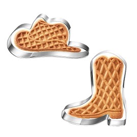 2pcs Cowboy Cookie Cutter, Stainless Steel Cowboy Boot & Western Hat Shapes Cookie Mold Dishwasher Safe Baking Tools for Making Pastry Scones Dough Fondant