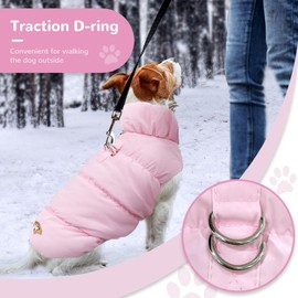 ABRRLO Winter Warm Dog Jacket for Small Medium Dogs Cat Cold Weather Coats with Harness Paded Dog Fleece Vest Waterproof Windproof Dog Snow Jacket Pet Puppy Clothes（Pink,XS）