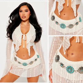 Western Metal Waist Chain Belt for Women Western Concho Chain Belt Cowgirl Boho Turquoise Belts Women Fashion Accessory for Dresses Skirts Jeans Girls Ladies Country Concert Outfit