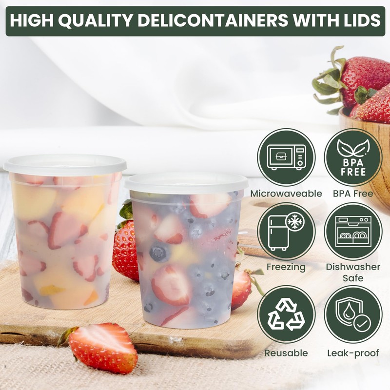 Great Credentials Plastic Soup Food Container with Lids (12), 32