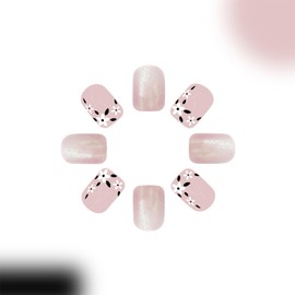 Square Press on Nails Short Fake Nails with Flowers French Tip Design Gold Glitter False Nails Spring Summer Flower Glue on Nails Floral Artificial Stick on Nails for Women Girls Manicure Accessories