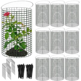 30 Pcs 24'' x 12'' Large Wire Plant Protector from Animals With Metal Cover, 10 Pack Metal Plant Cage Chicken Wire Cloche with 10Pcs Metal Covers to Keep Animals Out, Garden Protection Bunny Barricade
