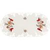 Embroidered Christmas Red Cardinals and Pine Cones on White Satin