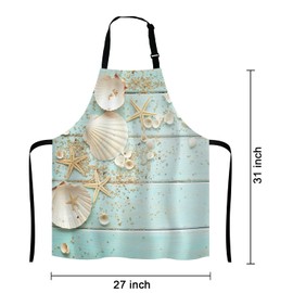 Ocean Beach Funny Apron for Women and Men, Wooden Seashell Adjustable Kitchen Chef Apron for Cooking Baking - Cute Birthday, Anniversary, Mother's Day Apron Gifts for Mom Wife Girlfriend Aunt Grandma