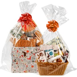 NPLUX 10 Pack Cellophane Gift Bags Large Treat Bags Clear Plastic Gift Bags Cellophane Wrap for Gift Baskets (35×47IN)