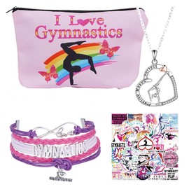 Gymnastics Accessory Set for Girls – Gymnastics Bracelet, Gymnastics Chain, Cosmetic Bag & Gymnastics Sticker – Cool Things for Gymnasts, Gym Bag Girls & Sporty Gifts, pink, Gymnastics