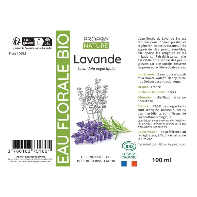 Propos'Nature Hydrolat Lavender 100ml Organic Certified