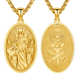DRINSPER Hecate Necklace 925 Sterling Silver Goddess Witches Magic Hekate Pendant Necklace Ancient Greek Mythology Night of Hekate Ancient Origins Goddess Witchcraft Moon Amulet Jewelry for Women Men