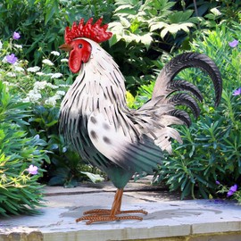 Ratuor Rooster Garden Statue Sculpture Metal Chicken Yard Decor Outdoor Figurines Patio Backyard Decoration