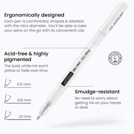 ARTEZA White Gel Pens, Pack of 3, White Rollerball Pens for Artists, Ideal for Drawing and Writing