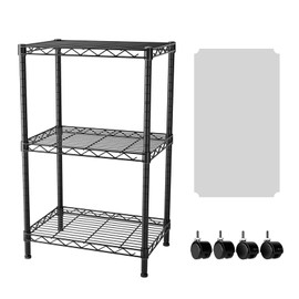 SINGAYE 3 Small Shelves Storage Shelf Wire Shelving Unit Metal Shelf Adjustable Organizers Storage Shelving with Wheels for Bathroom Laundry Room Kitchen Pantry12”D x 18”W x 30”H Black