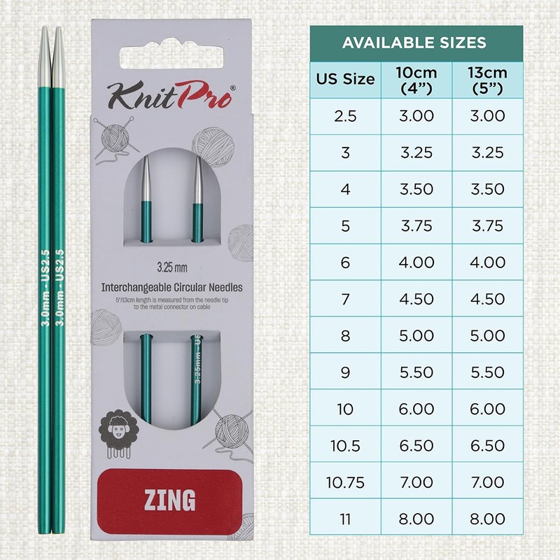 KnitPro Knitting PINS: Circular: Interchangeable: Normal: ZING: 3.25MM, Assorted, 28cmx3.25