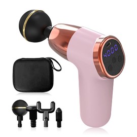 Ergocar Powerful Muscle Massage Gun Deep Tissue, 20 Speeds Handheld Electric Body Massagers with 4 Heads Super Quiet Portable for Athletes Sedentary Office Worker, Button Style-Pink