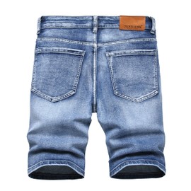 Men's Standard Fit Short Mens Loose Hip Hop Cropped Jeans Work Denim Shorts with Cargo Pockets Men Denim Shorts Baggy Mid Rise Stretchy Patchwork Jeans Shorts, Blue 8002, Size 40