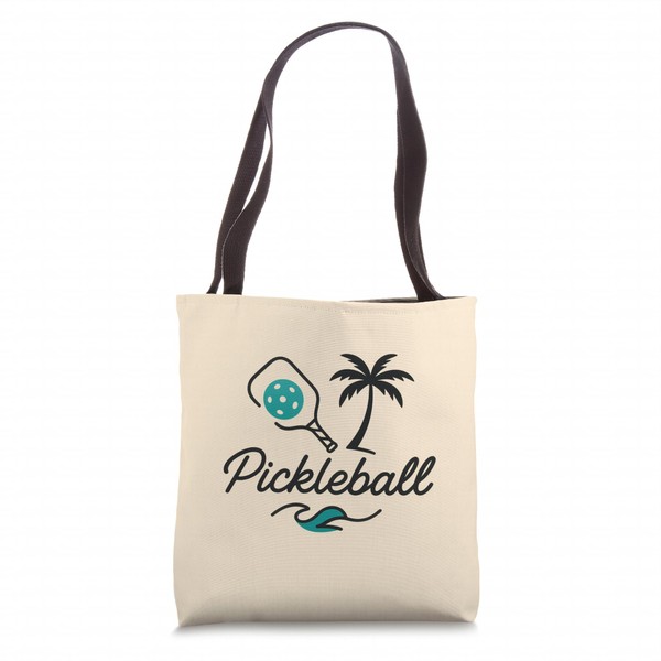 Minimalist Pickleball Palm Tree Teal Design Tote Bag