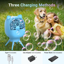 Rechargeable Bubble Machine for Toddlers Kids, Automatic-Rotating, 38000+ Big Bubbles/min, 2 Speed Modes, Battery Operated, Bubble Blower Maker for Outdoor, Garden, Parties, Birthday, Wedding, Blue