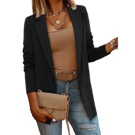 CRAZY GRID Women's Casual Blazer - Fashion Jacket with Lightweight Lapel, Long Sleeves, Open Front - Trendy Work & Office Blazer - M Black