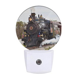 Uanvaha Train Night Lights Plug into Wall Antique Freight Steam Train Rural Scenery Night Light Dusk to Dawn Sensor LED Lamp for Home Bedroom Bathroom Living Room Farmhouse Decor