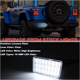 KEEGTBOX Full LED License Plate Light Tag Lamp Assembly Compatible with Jeep Wrangler JL 2018-2023 White light 1-Piece Replacement