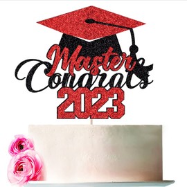 Bejotaa Felicidades Master - Decoración para tartas Mastered It – Suministros de decoración de fiesta de graduación de maestro 2023 (color negro y rojo)