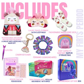 First Period Kit Gift for Girls 9–12 | Period Starter Kit for Tweens & Teens | Pads, Wipes & Confidence Essentials | First Period Gift Box with Discreet Bag (Alpaca)