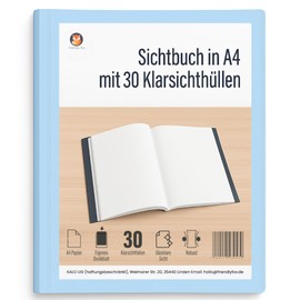 Friendly Fox A4 Display Book with Transparent Pockets, Presentation Folder with 30 Transparent Films for 60 Views, Certificate or Certificate Folder, Blue