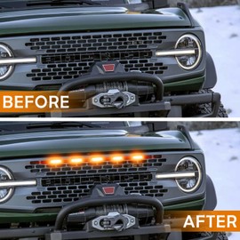 TECTICO 5 Pcs LED Front Grill Lights Accessories Compatible with Bronco Badlands Wildtrak Everglades 2021 2022 2023 2024 2025 2/4 Door, with Fuse & Wiring Harness, Amber Light & Black Shell