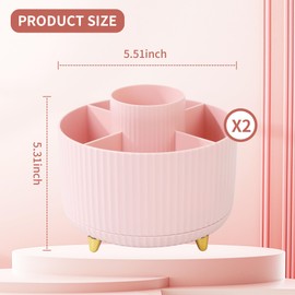 BUCOMTU Pack of 2 Cosmetic Make Up Organiser, 360° Rotating Brush Organiser, Cosmetic Shelf, Cosmetic Organiser for Room Decor, Dressing Table, Bedroom, Bathroom. (Pink)