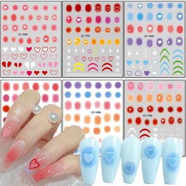 Simple Style Holographic 3D Self-Adhesive Blush Nail Sticker, Love Heart Line Stars Decals Design for Women Girls Manicure Charms Decorations DIY Resin Nail Art Tips