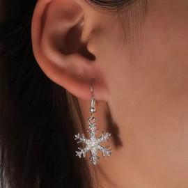 Christmas Snowflake Earrings for Women Sparkly CZ Winter Snowflake Pearl Stud Earrings Christmas Stocking Stuffers Gifts
