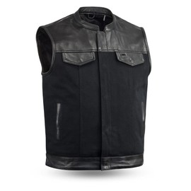 Canvas Mens Biker Riding Material with Leather Trim Son of anarcy Club Vest Blk(Regular XL Black)