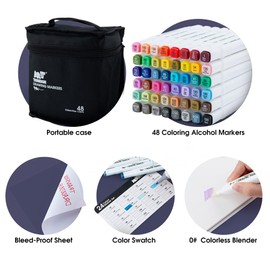 TRANSON Alcohol Markers for Drawing Coloring 48 Colors Dual-tip Fine and Chisel Tips