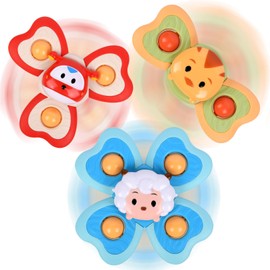 Ainiv 3PCS Suction Cup Spinner Toy, Baby Spinning Top Toys for 1+ Year Old Boys Girls, High Chair Toys with Suction Cup for Toddlers 1-3, Kids Fidget Toys for Baby Bath Table Airline Travel Essentials