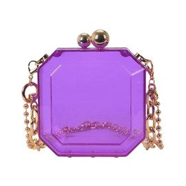 Suitcase Company GPT Women's Shoulder Bag, Jeweled Style, Chain Bag, Octagonal Shape, Crossbody Hanging, Korea, Hard Case, Mini Bag, purple (transparent)