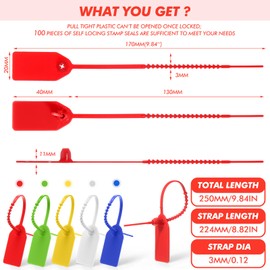 Nuanchu 100 Pcs Plastic Tamper Seals Numbered Zip Ties Fire Extinguisher Tags Disposable Self-Locking Tie, 170 mm Length (Multicolor)