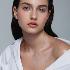 MONGAS Tree of Life Layered Necklace Sterling Silver Created Opal Layering Necklaces Christmas Jewelry for Women