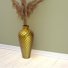 Decorative Modern Gold Metal Hammered Floor Vase - Elegant 25-Inch-Tall Bottle Shape for Entryway, Living Room, or Dining Room Perfect for Home Decor, Interior Design, Flower Arrangement Display